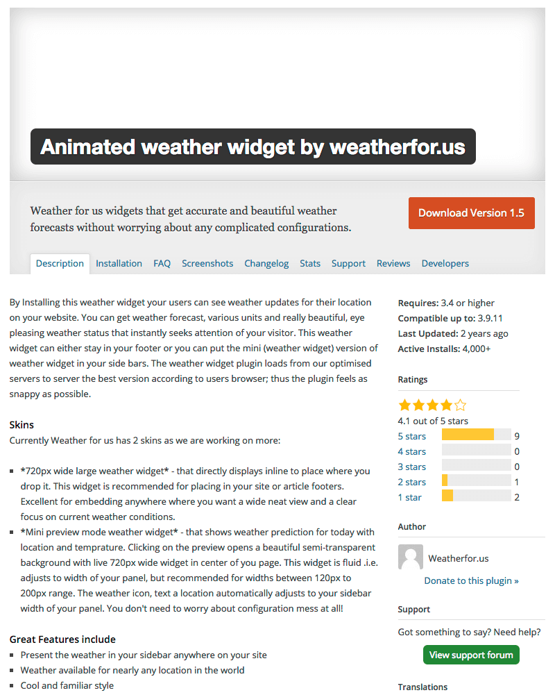 WordPress  Plugin "Animated Weather Widget by weatherfor.us." 