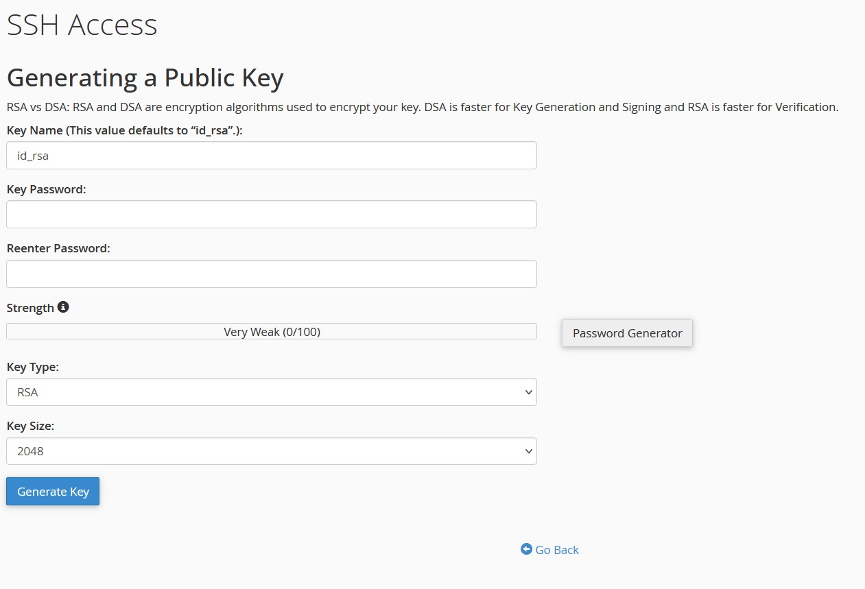 Generate SSH keys for SFTP.