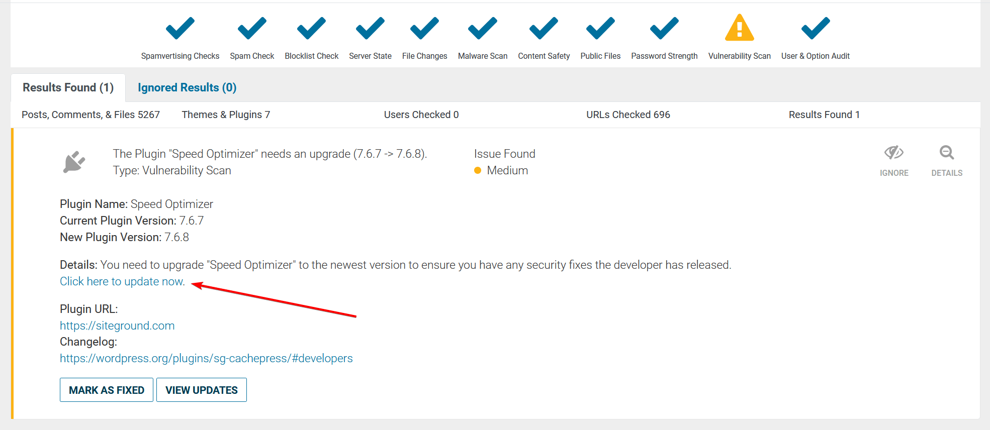 Wordfence Central enables users to scan for and update outdated plugins. 