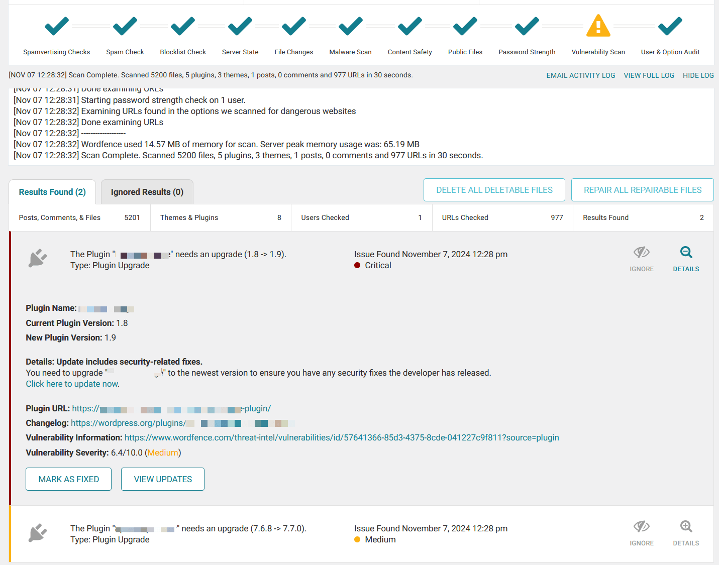 Wordfence detects vulnerabilities and shares its findings.