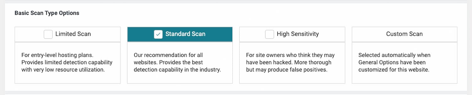 Wordfence scan types.