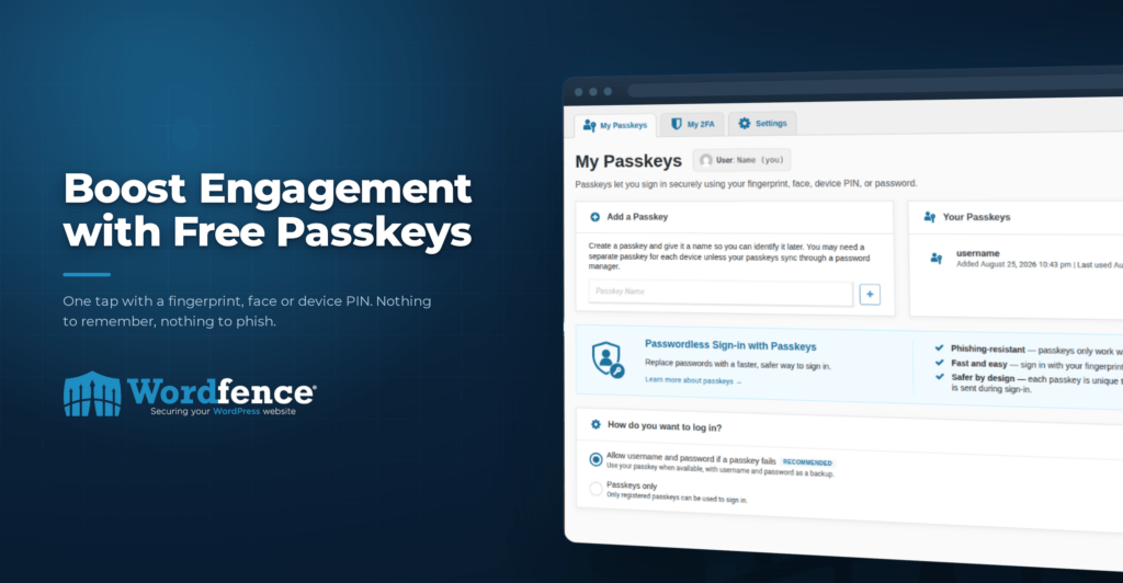 Boost Engagement with Free Passkeys by Wordfence