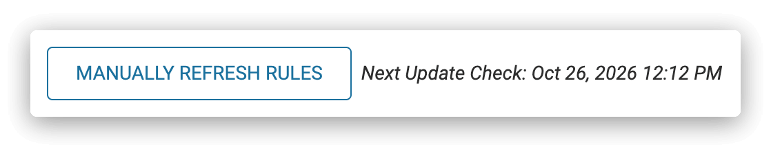 Wordfence Firewall Options showing the Manually Refresh Rules button next to the Next Update Check date
